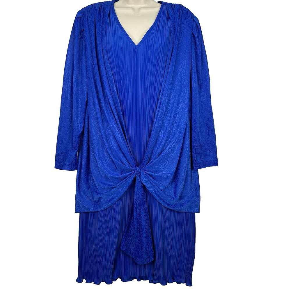 Vintage Risa Ann New York Dress Size 20 1/2 Blue Pleated Knot Front Made USA